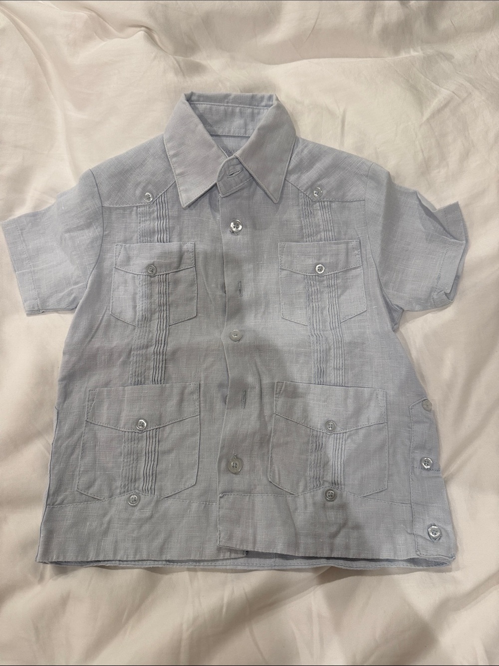 Boys Guayabera Short-Sleeve Light Blue Button-Up Shirt
